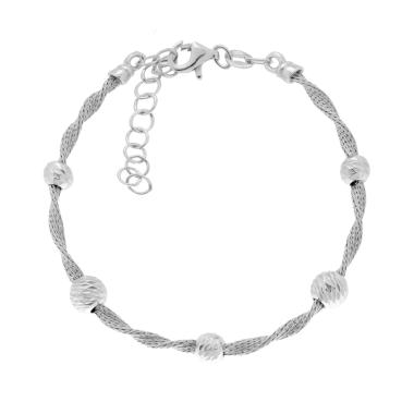 Bracciale Catena Calza torchon con Palline Diamantate mm 5 e 6 in ARGENTO 925 Galvanica Rodio
