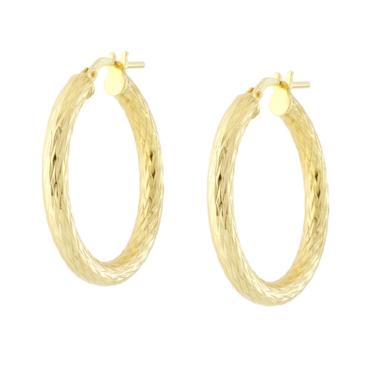 Orecchini Cerchio Creola canna Diamantata in ARGENTO 925 Galvanica Oro