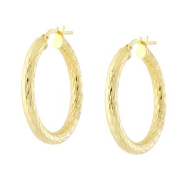 Orecchini Cerchio Creola canna Diamantata in ARGENTO 925 Galvanica Oro