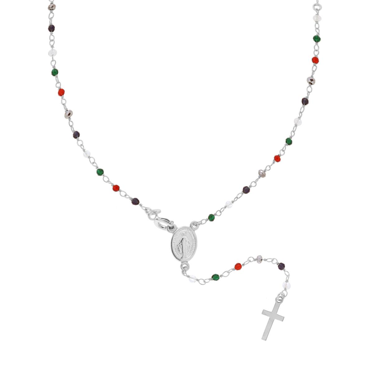 Collana Rosario cm 50 con Grani Crystal Multicolor mm 2 in ARGENTO 925 Galvanica Rodio
