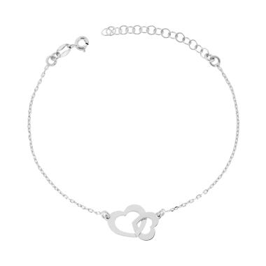 Bracciale Catena Forzatina Diamantata con Cuori incrociati in ARGENTO 925 Galvanica Rodio