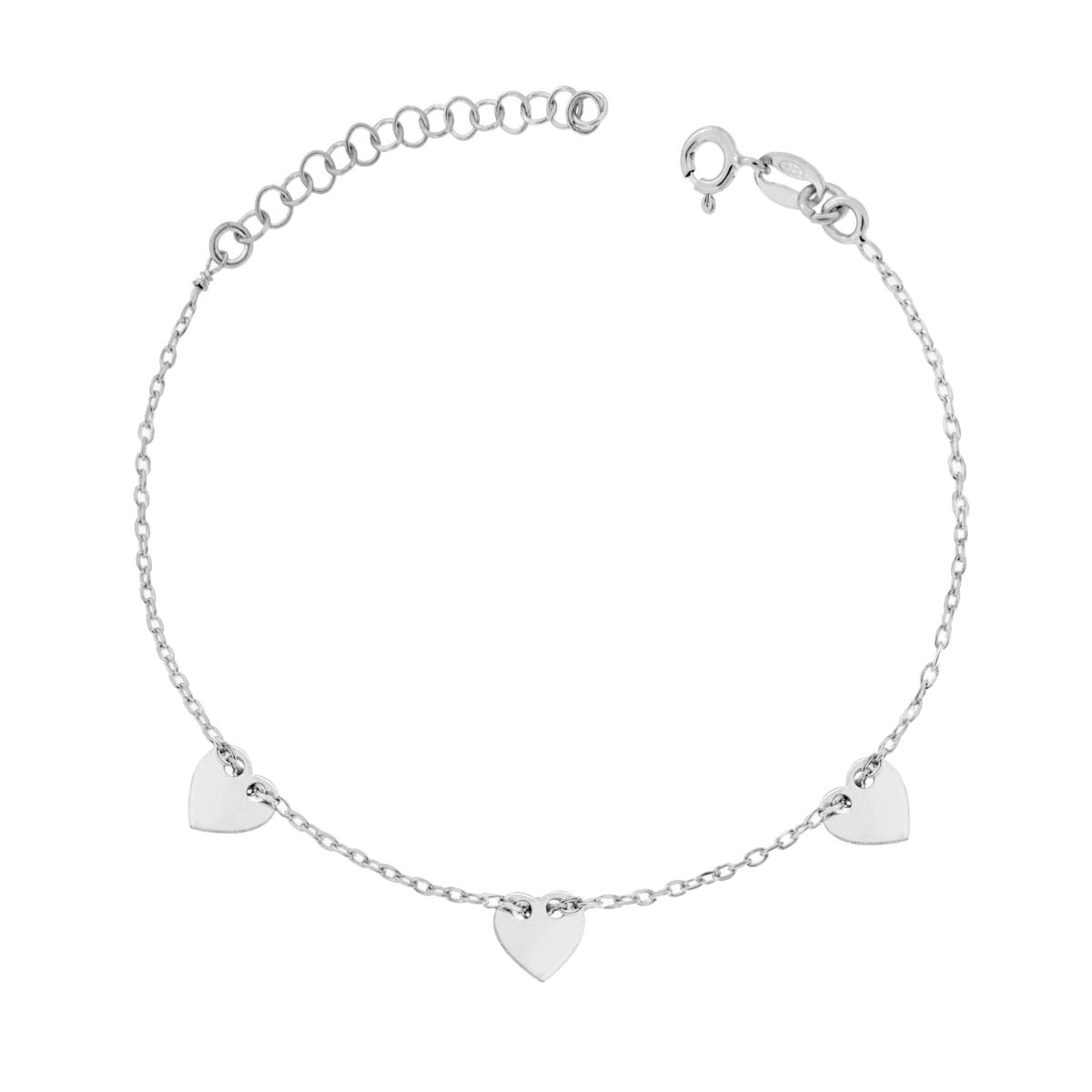Bracciale Catena Forzatina Diamantata con Cuori passanti plain in ARGENTO 925 Galvanica Rodio