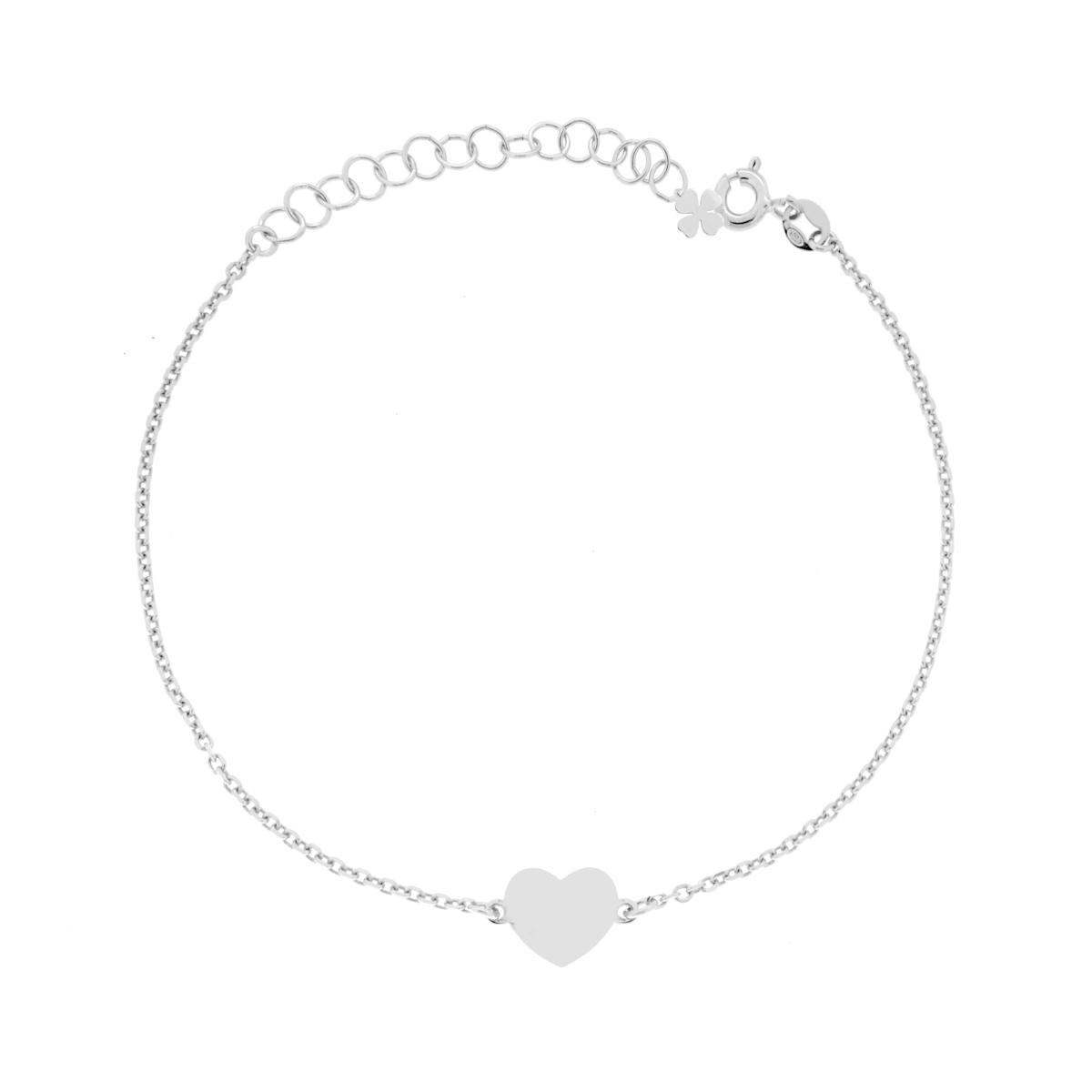 Bracciale Catena Forzatina Diamantata con Cuore plain in ARGENTO 925 Galvanica Rodio