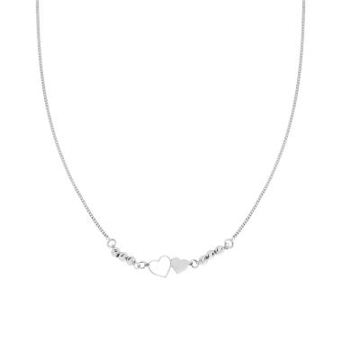 Collana Catena Grumetta e Palline Diamantate con Cuori in ARGENTO 925 Galvanica Rodio