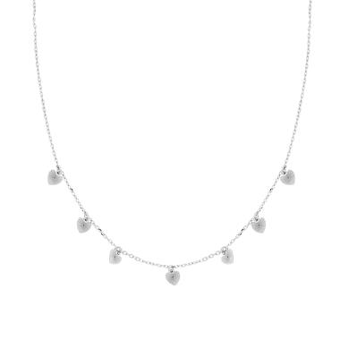 Collana Catena Forzatina Diamantata con Cuori Diamantati pendenti in ARGENTO 925 Galvanica Rodio