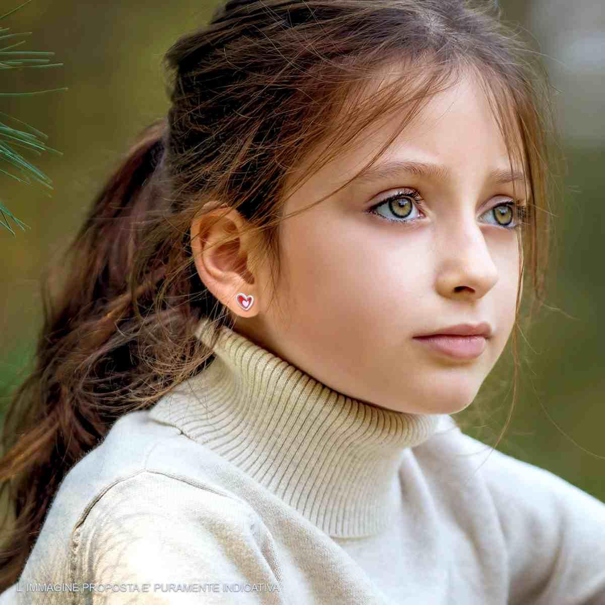 Orecchini Cuore con smalto Rosa e Rosso in ARGENTO 925 Galvanica Rodio