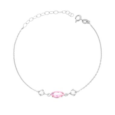 Bracciale Catena Forzatina Diamantata con Punti Luce Tondo e Marquise Crystal Bianco e Rosa in ARGENTO 925 Galvanica Rodio