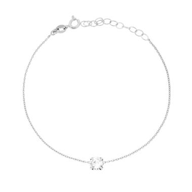 Bracciale Catena Forzatina Diamantata con Punto Luce mm 5 Crystal Bianco in ARGENTO 925 Galvanica Rodio