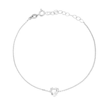 Bracciale Catena Forzatina Diamantata con Punto Luce Cuore Crystal Bianco in ARGENTO 925 Galvanica Rodio