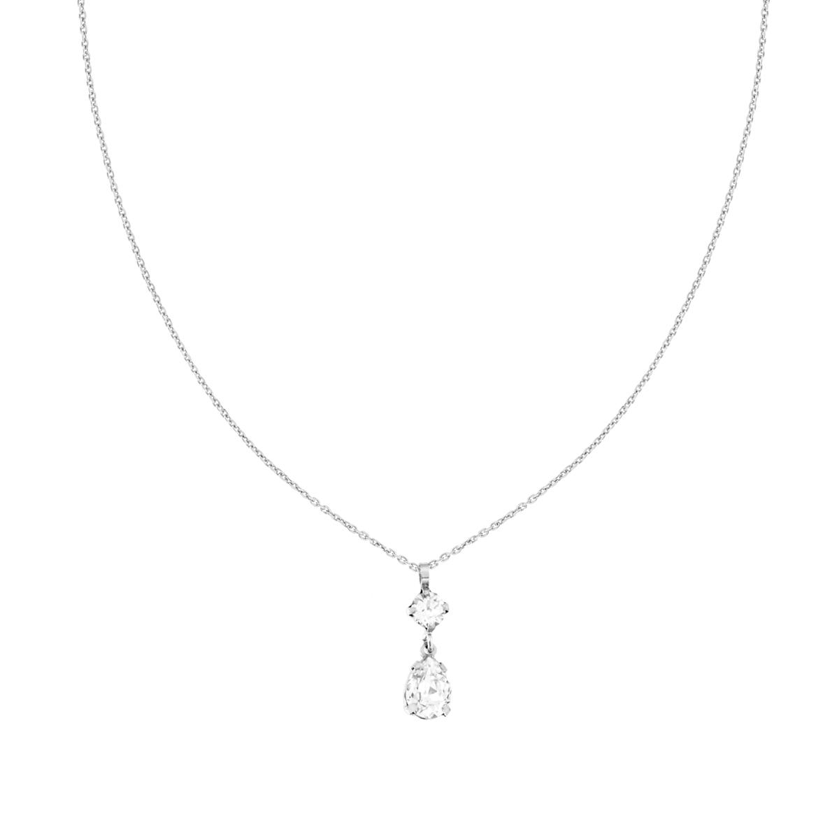 Collana Catena Forzatina Diamantata con Punti Luce Tondo e Goccia Crystal Bianco in ARGENTO 925 Galvanica Rodio