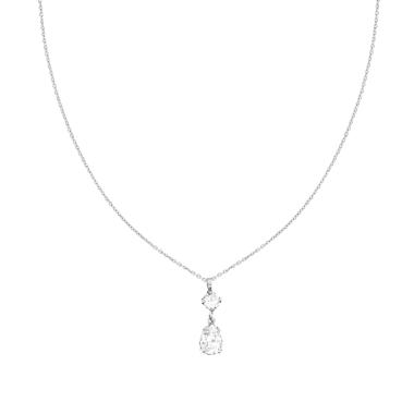 Collana Catena Forzatina Diamantata con Punti Luce Tondo e Goccia Crystal Bianco in ARGENTO 925 Galvanica Rodio