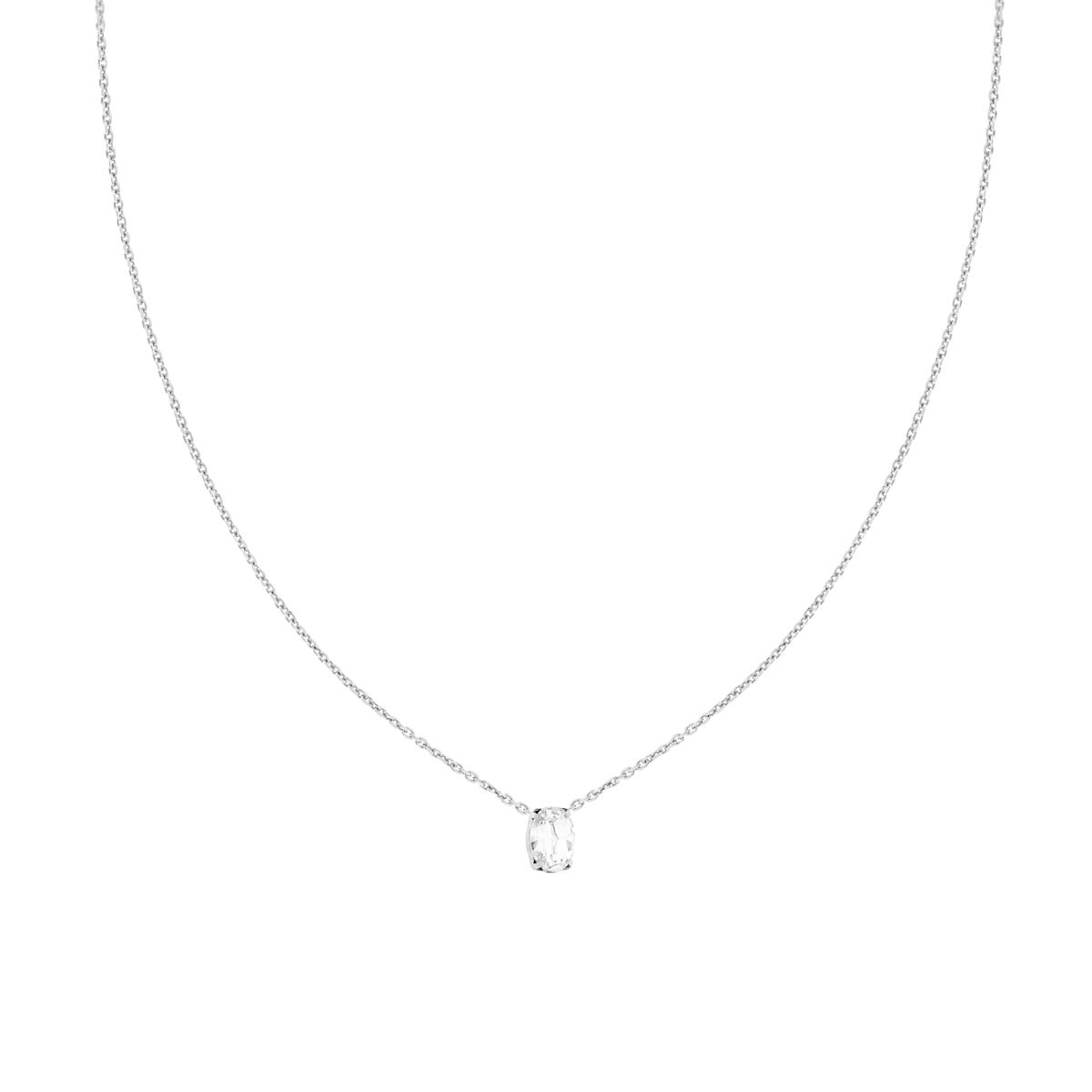 Collana Catena Forzatina Diamantata con Punto Luce Ovale Crystal Bianco in ARGENTO 925 Galvanica Rodio