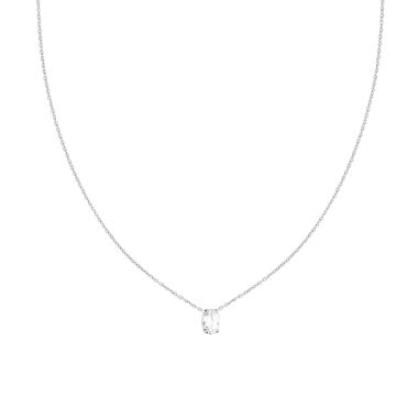 Collana Catena Forzatina Diamantata con Punto Luce Ovale Crystal Bianco in ARGENTO 925 Galvanica Rodio