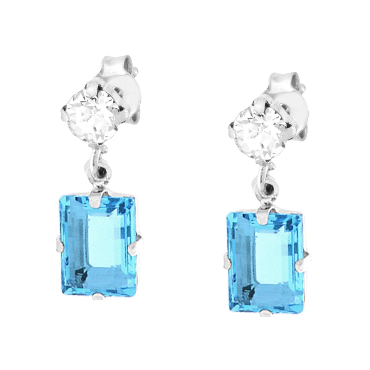 Orecchini Punto Luce con pendente Baguette Crystal Bianco e Acquamarina in ARGENTO 925 Galvanica Rodio