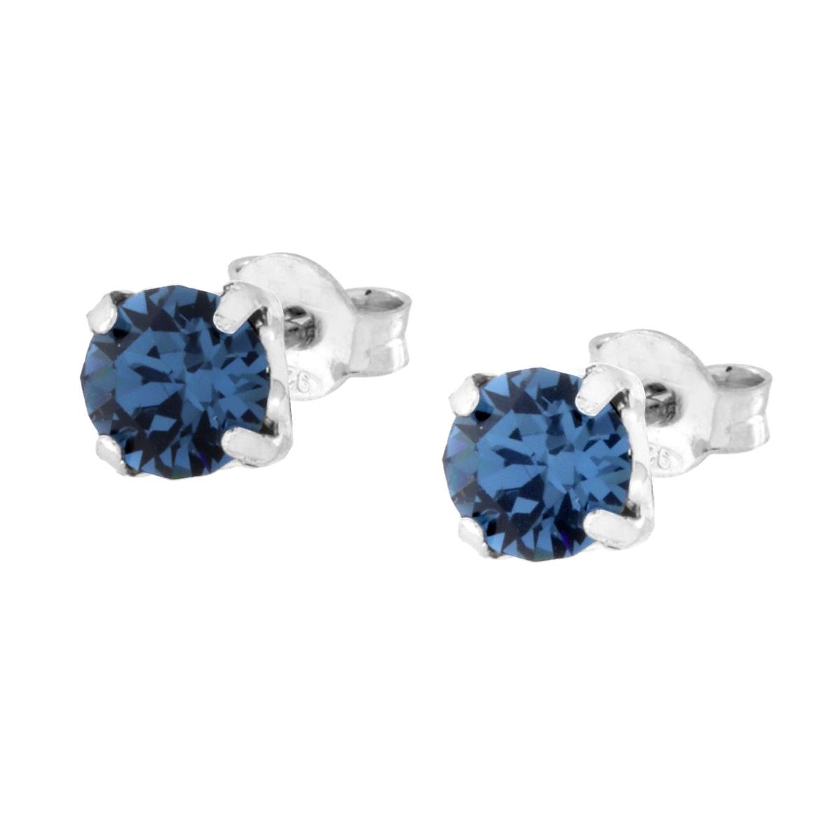 Orecchini Punto Luce mm 5 Crystal Blu in ARGENTO 925 Galvanica Rodio