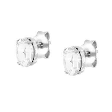 Orecchini Punto Luce Ovale Crystal Bianco in ARGENTO 925 Galvanica Rodio
