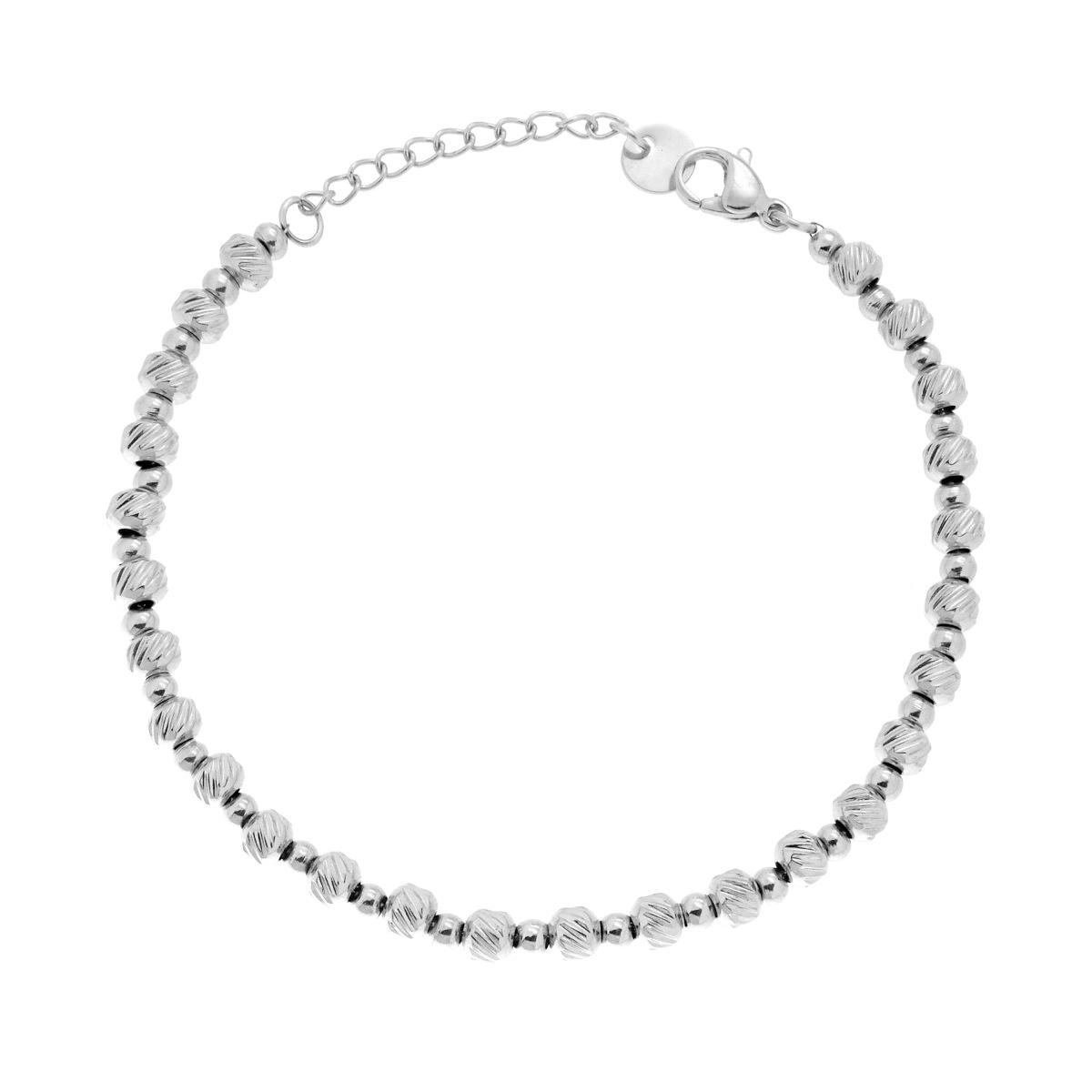 Bracciale Catena con Cilindretti Diamantati e Palline Lisce alternate in ACCIAIO