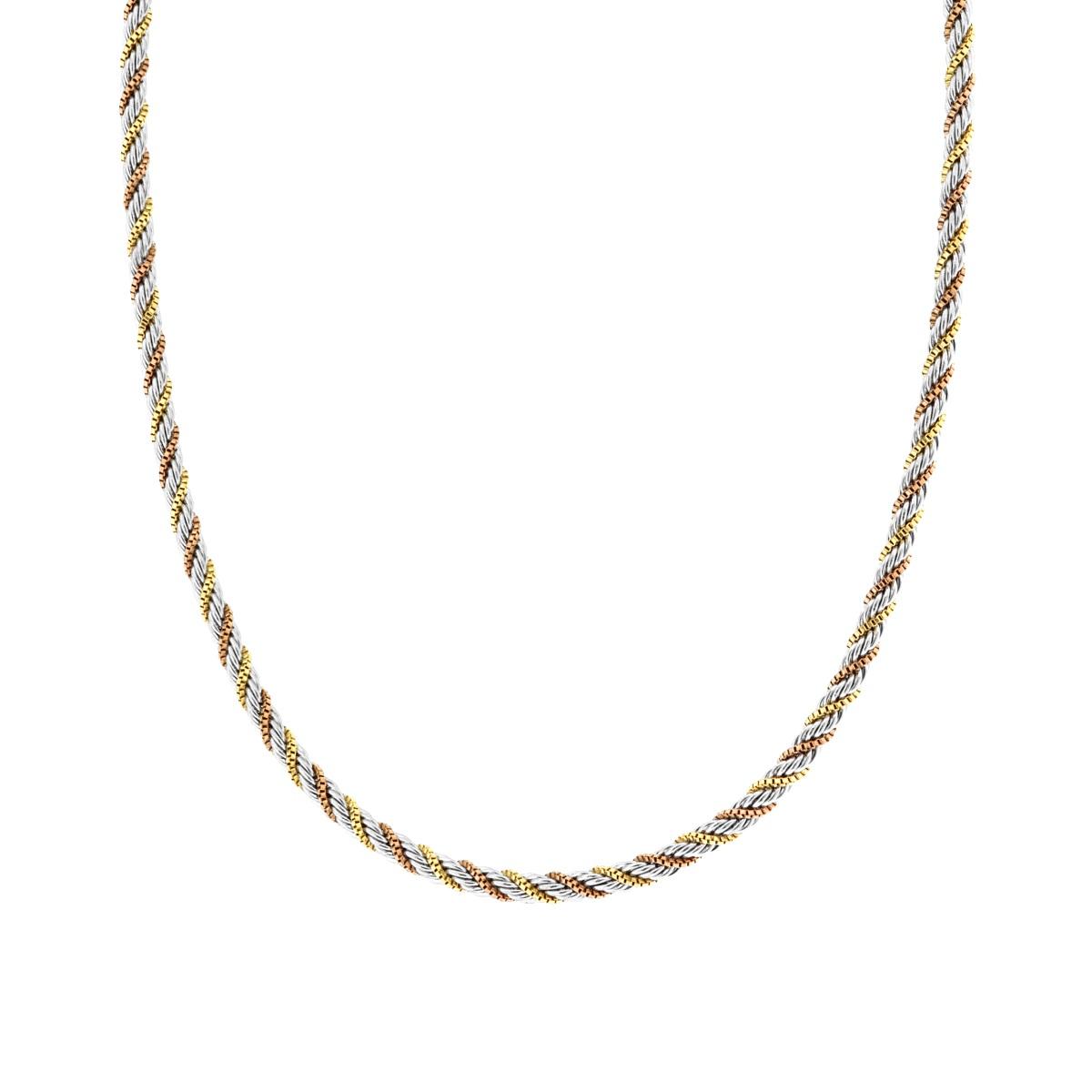 Collana due fili Catena Veneziana e Corda intrecciati in ACCIAIO colore Oro e Rosa