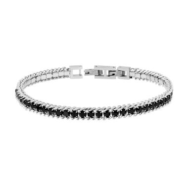 Bracciale Catena Grumetta con Tennis Crystal Neri in ACCIAIO