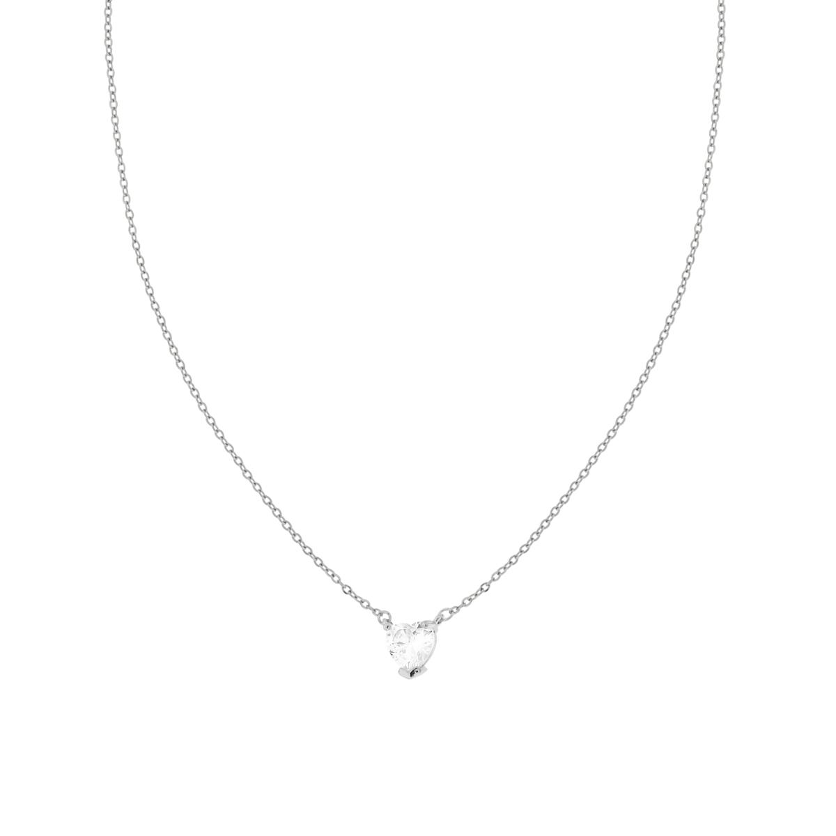 Collana Catena Forzatina Diamantata con Punto Luce Cuore Crystal Bianco in ACCIAIO e OTTONE