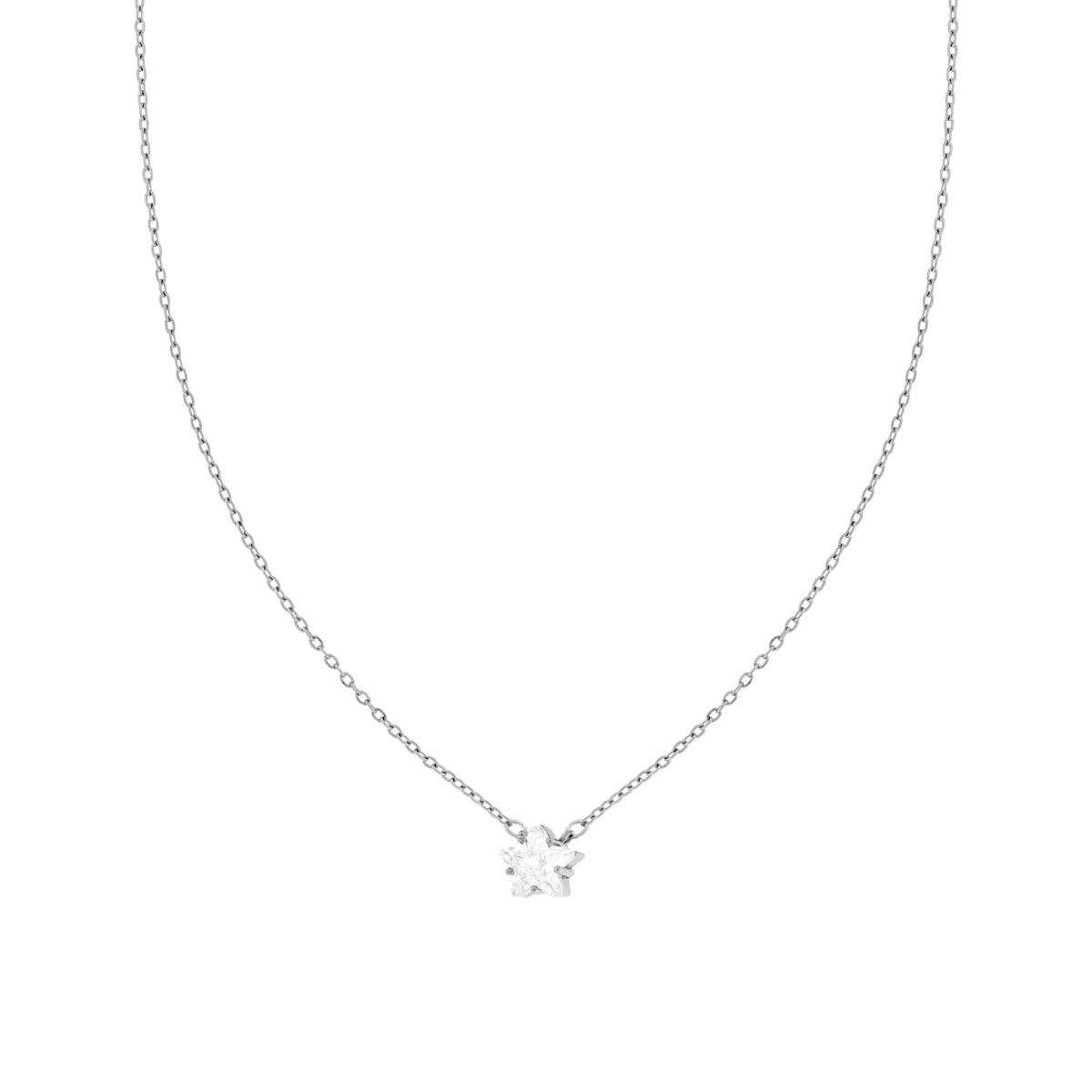 Collana Catena Forzatina Diamantata con Punto Luce Stella Crystal Bianco in ACCIAIO e OTTONE