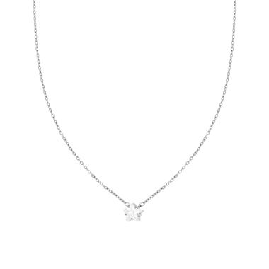 Collana Catena Forzatina Diamantata con Punto Luce Stella Crystal Bianco in ACCIAIO e OTTONE