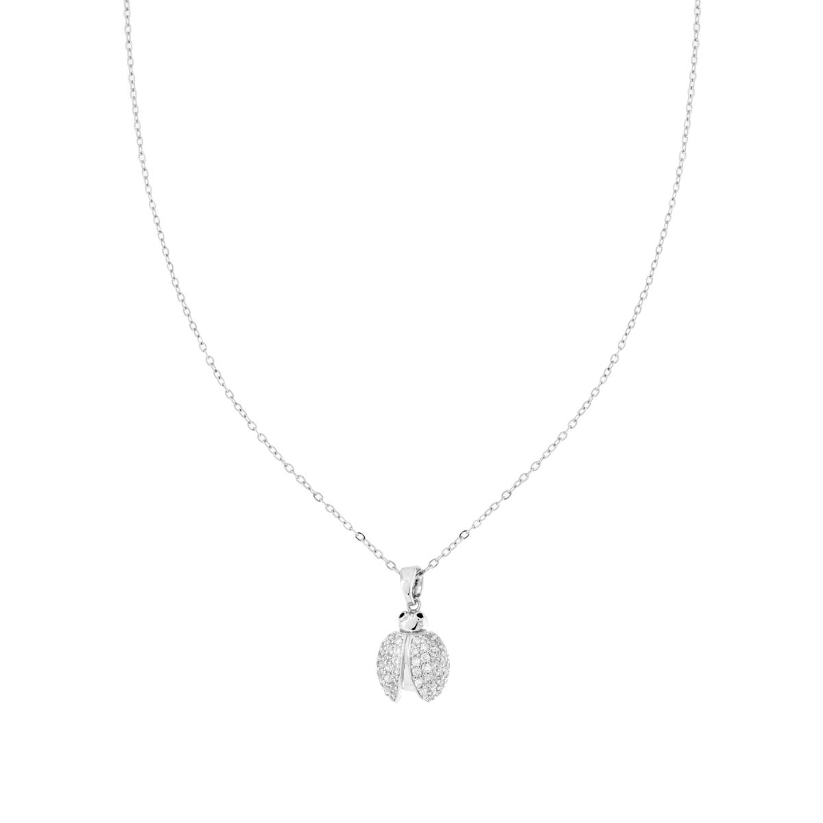 Collana Catena Forzatina Diamantata con Coccinella e Crystal Bianchi in ACCIAIO e OTTONE