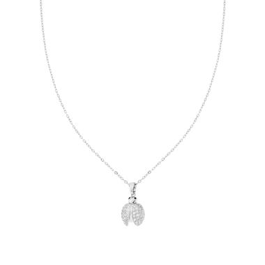 Collana Catena Forzatina Diamantata con Coccinella e Crystal Bianchi in ACCIAIO e OTTONE