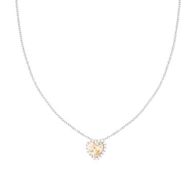 Collana Catena Forzatina Diamantata con Cuore Champagne contornato da Crystal Bianchi in ACCIAIO e OTTONE