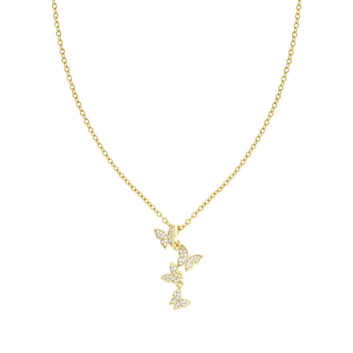 Collana Catena Forzatina Diamantata con Farfalle e Cubic Zirconia Bianchi in ACCIAIO e OTTONE colore Oro