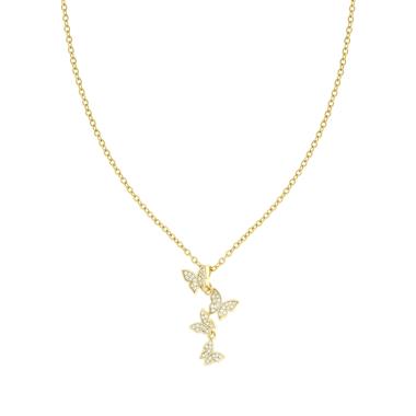 Collana Catena Forzatina Diamantata con Farfalle e Cubic Zirconia Bianchi in ACCIAIO e OTTONE colore Oro