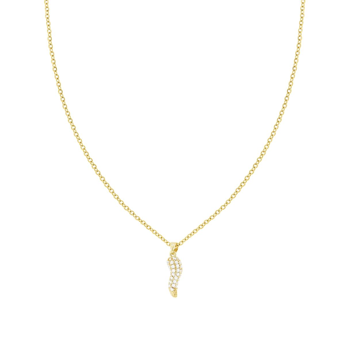 Collana Catena Forzatina Diamantata con Corno e Crystal Bianchi in ACCIAIO e OTTONE colore Oro