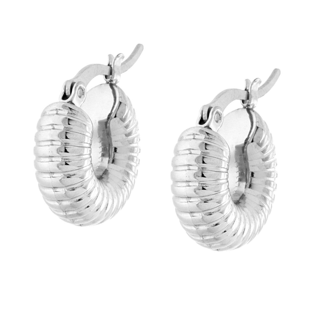 Orecchini Cerchio Creola Rigati in ACCIAIO