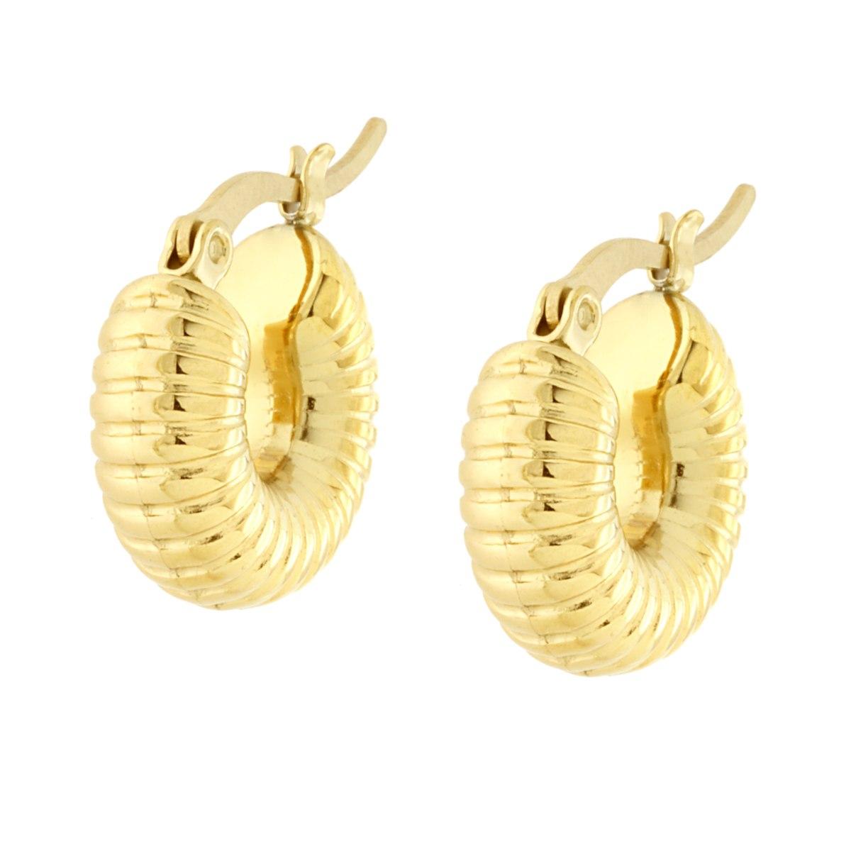 Orecchini Cerchio Creola Rigati in ACCIAIO colore Oro
