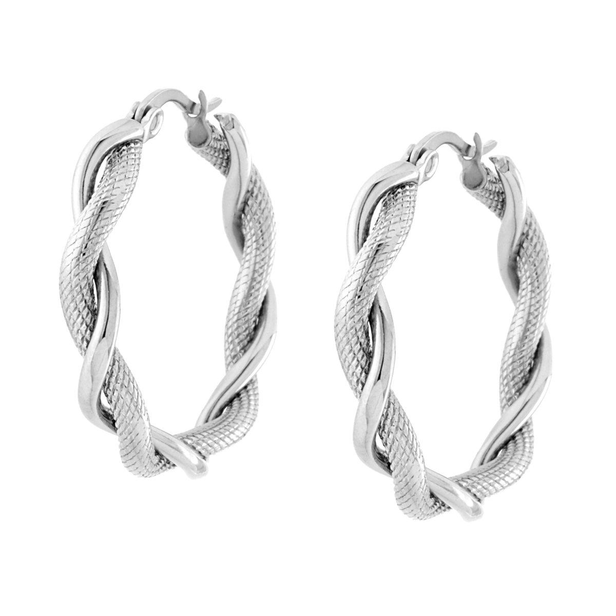 Orecchini Cerchio doppia Canna Intrecciata Godronata in ACCIAIO