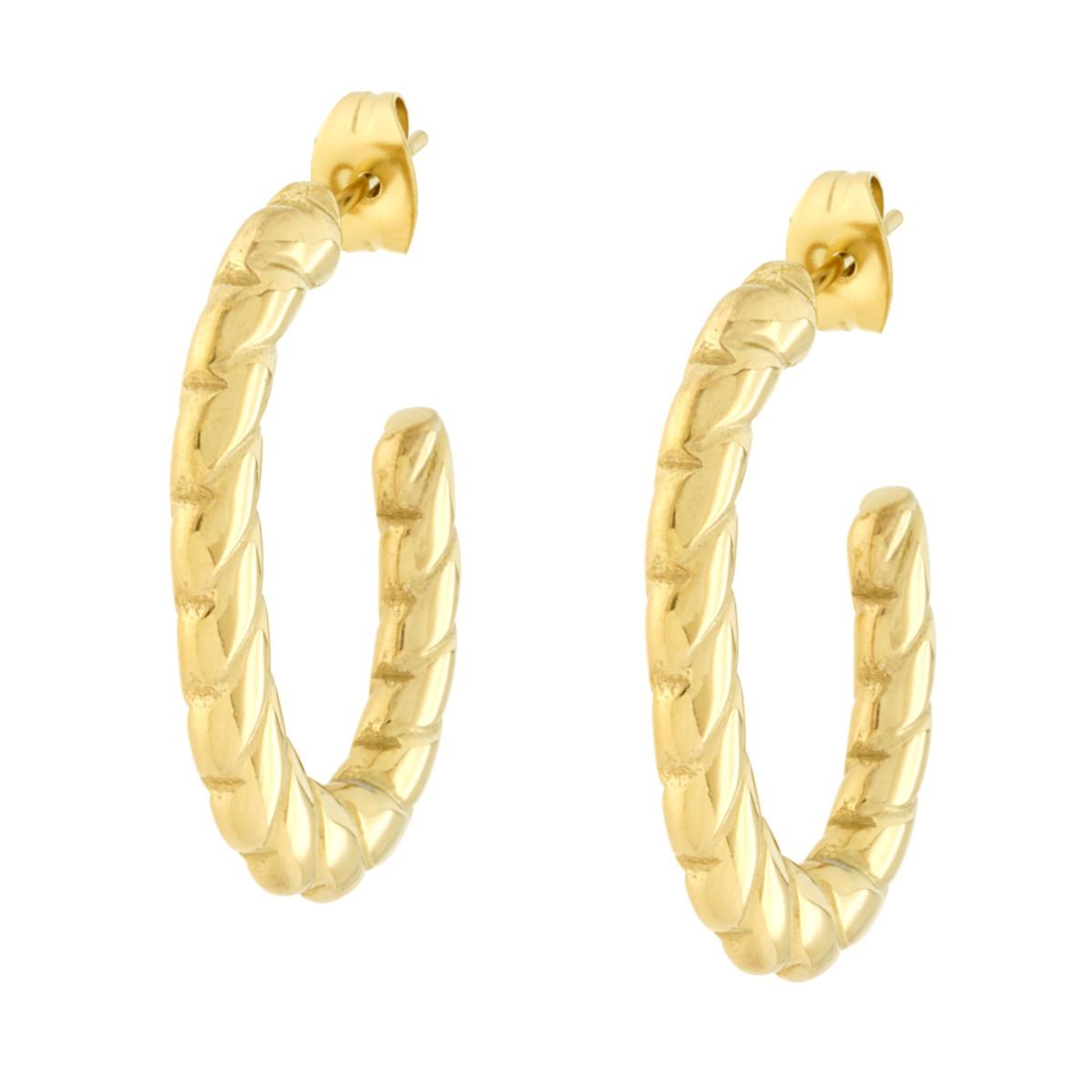 Orecchini Cerchio Ovale effetto Torchon in ACCIAIO colore Oro