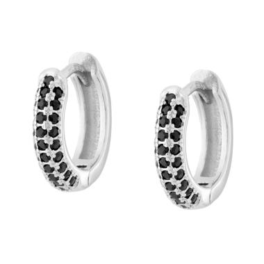 Orecchini Cerchio Scattino mm 14 con Zirconi Neri in ARGENTO 925 Galvanica Rodio