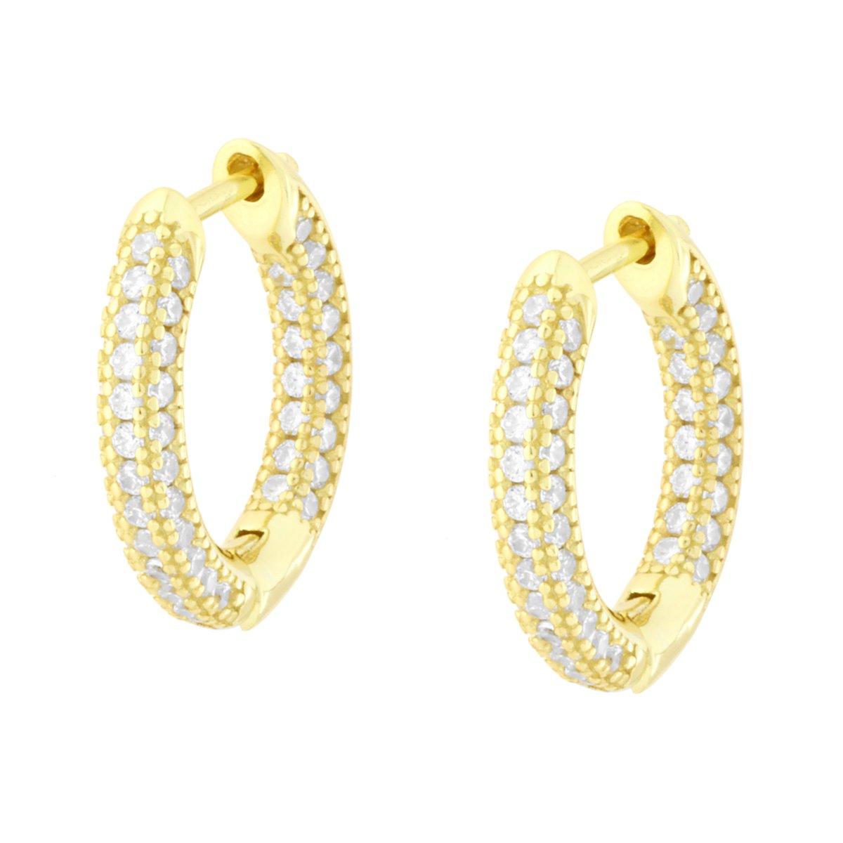 Orecchini Cerchio Creola Scattino con Cubic Zirconia Bianchi in ARGENTO 925 Galvanica Oro