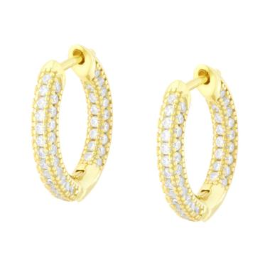 Orecchini Cerchio Creola Scattino con Cubic Zirconia Bianchi in ARGENTO 925 Galvanica Oro