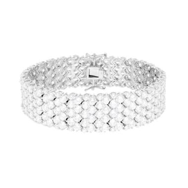 Bracciale Tennis Griffe Fascia semirigido con Cubic Zirconia Bianchi in ARGENTO Galvanica Rodio
