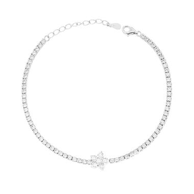 Bracciale Tennis Griffe con Fiore e Cubic Zirconia Bianchi in ARGENTO Galvanica Rodio