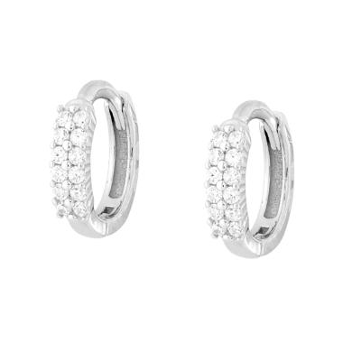 Orecchini Cerchio a Scattino mm 12 con Cubic Zirconia Bianchi in ARGENTO 925 Galvanica Rodio