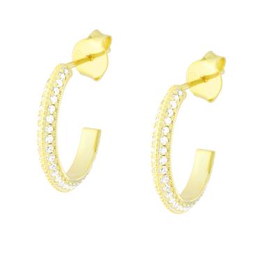 Orecchini Cerchio con Cubic Zirconia Bianchi in ARGENTO 925 Galvanica Oro