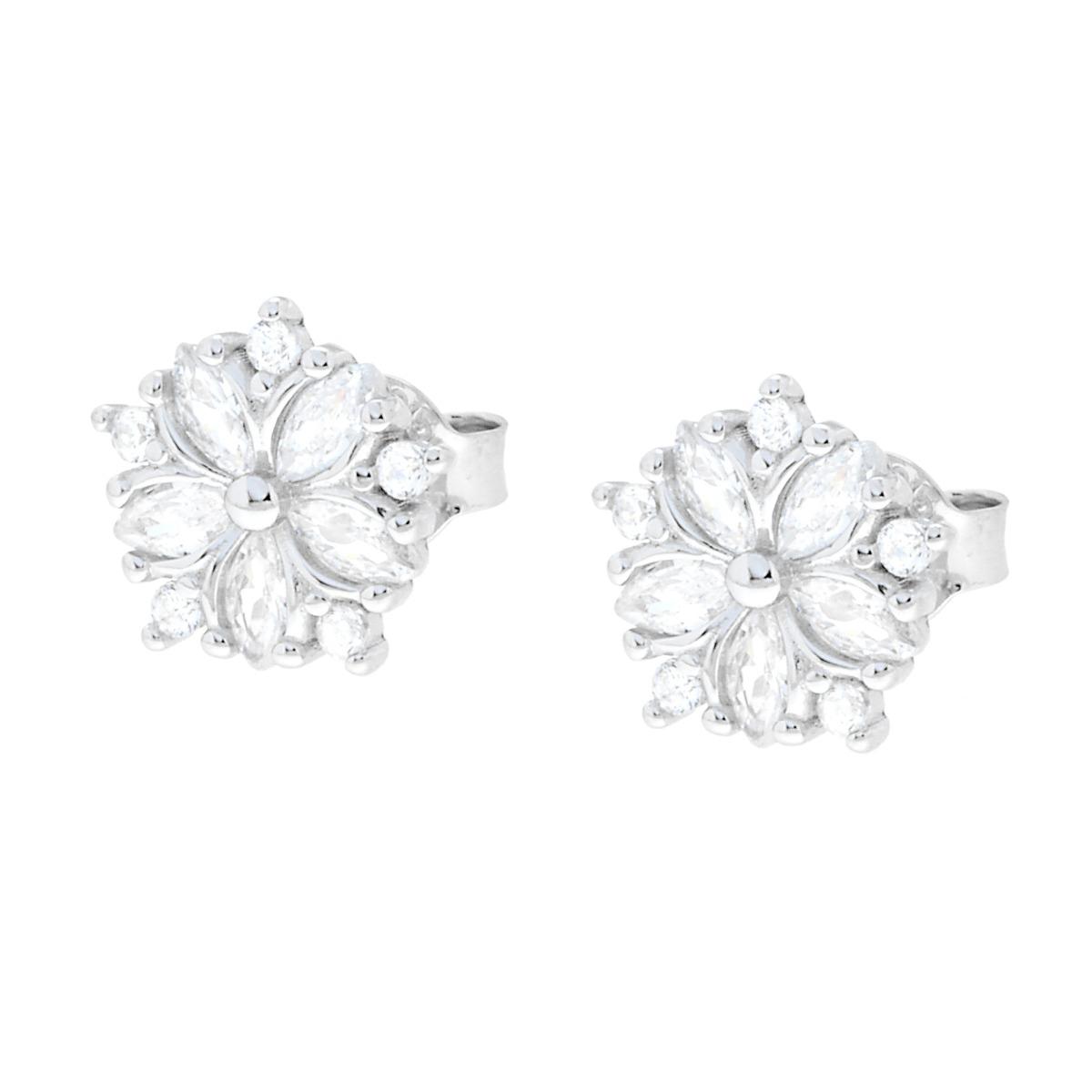Orecchini Fiore con Cubic Zirconia Bianchi in ARGENTO 925 Galvanica Rodio