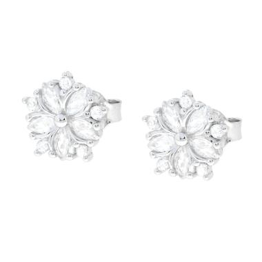 Orecchini Fiore con Cubic Zirconia Bianchi in ARGENTO 925 Galvanica Rodio