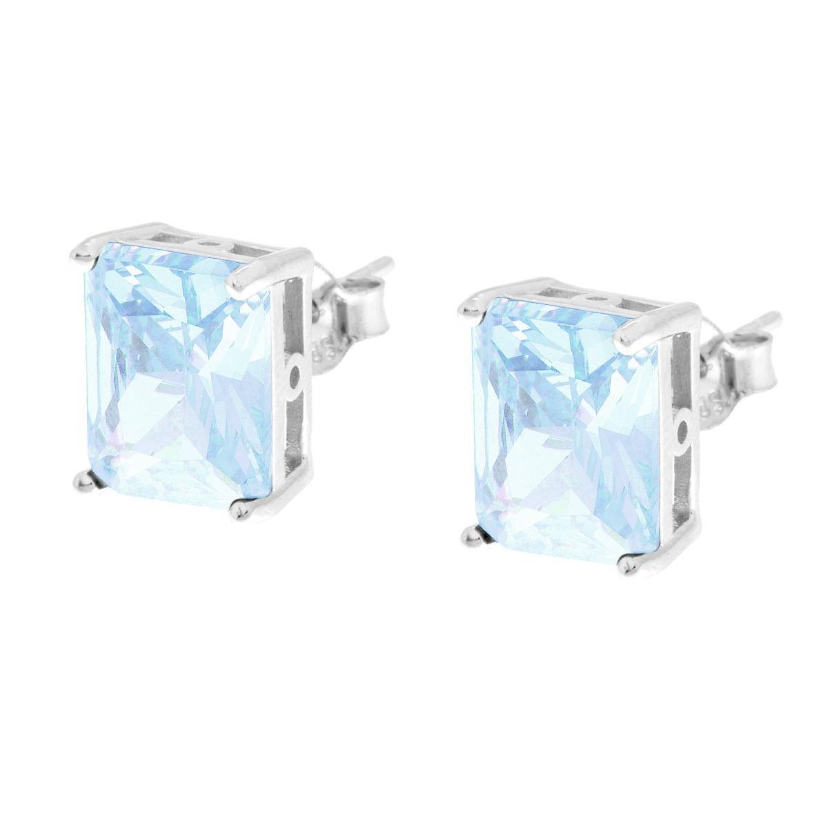 Orecchini Rettangolo Cubic Zirconia Baguette Acquamarina in ARGENTO 925 Galvanica Rodio