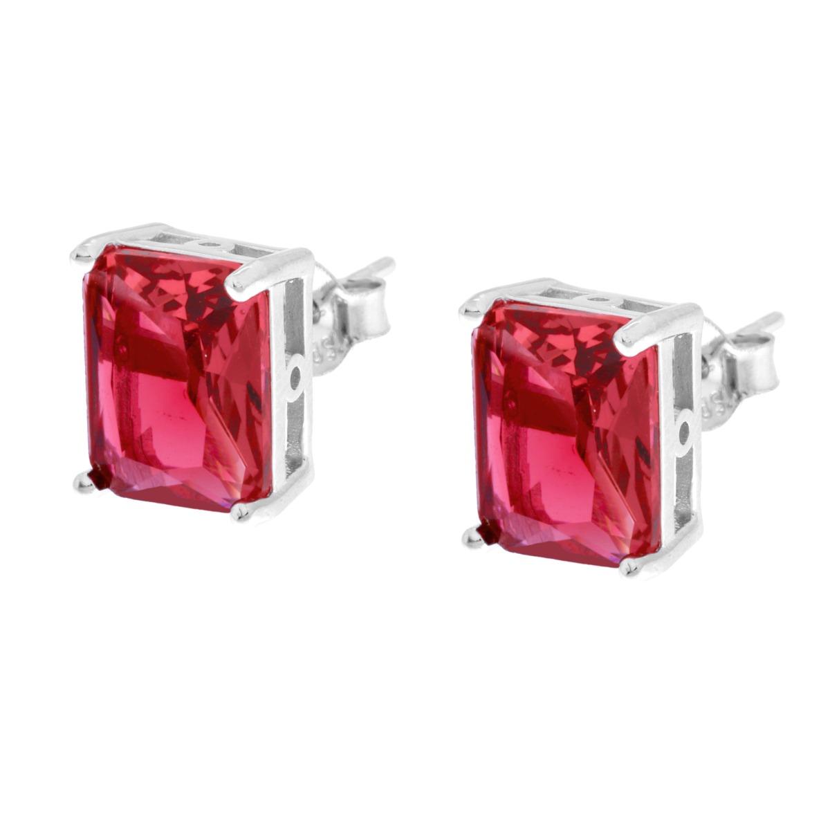 Orecchini Rettangolo Cubic Zirconia Baguette Rosso Rubino in ARGENTO 925 Galvanica Rodio