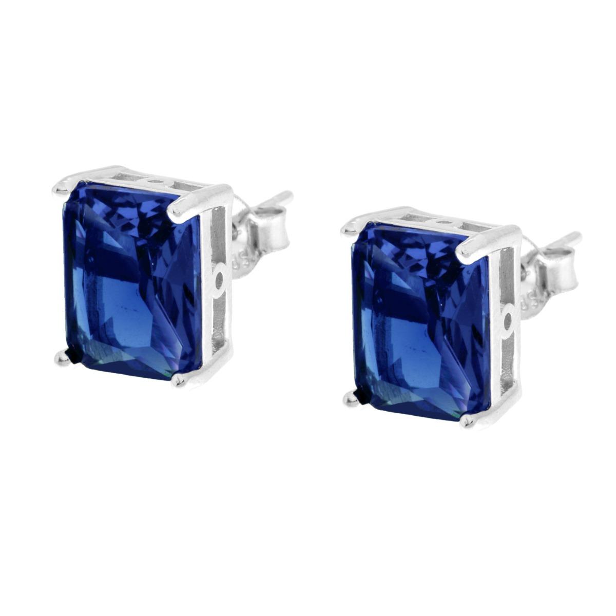 Orecchini Rettangolo Cubic Zirconia Baguette Blu Zaffiro in ARGENTO 925 Galvanica Rodio