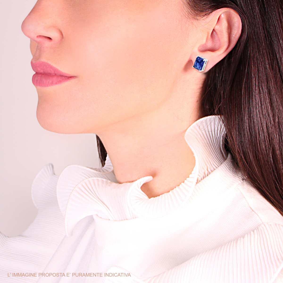 Orecchini Rettangolo Cubic Zirconia Baguette Blu Zaffiro in ARGENTO 925 Galvanica Rodio