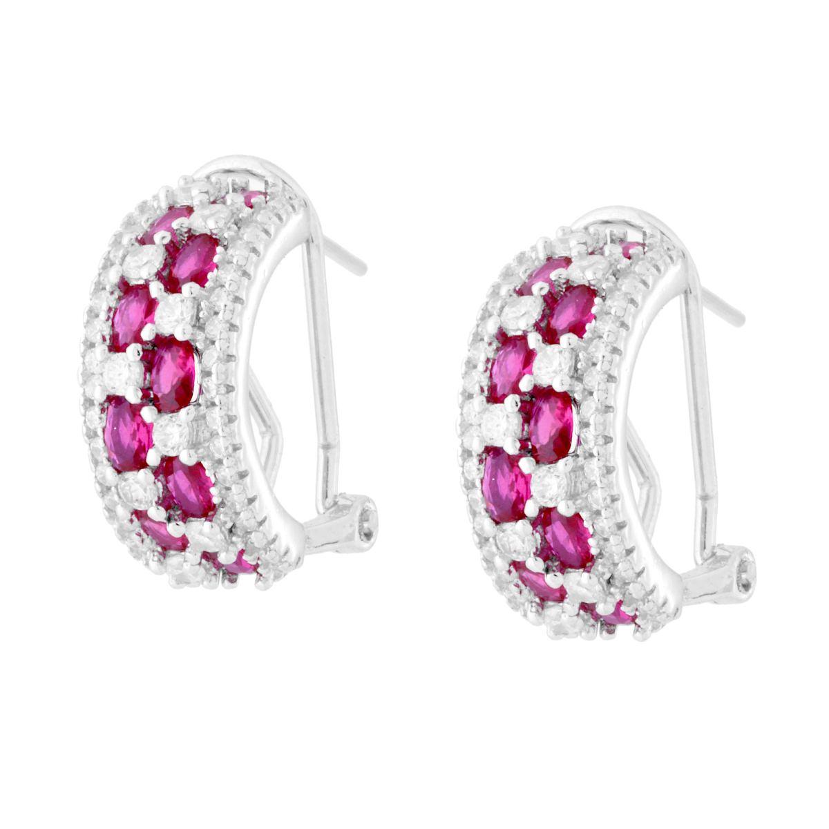 Orecchini Semicerchio con Cubic Zirconia alternati Rosso Rubino e Bianchi in ARGENTO 925 Galvanica Rodio